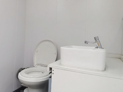 portable toilet trailer interior